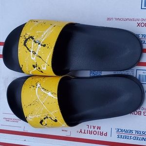 COPY - - Mens Yellow Splatter Addias Slides